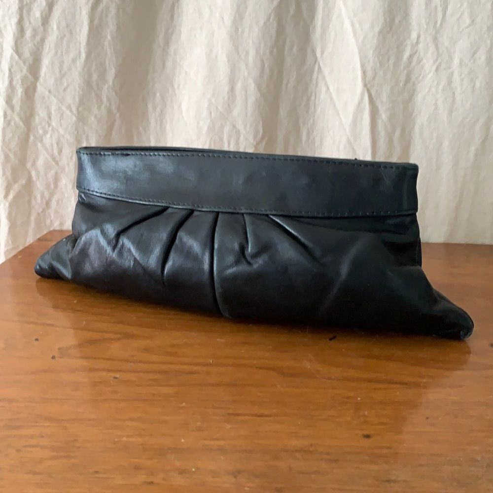 Lauren Merkin Black EVE Lambskin Leather Clutch